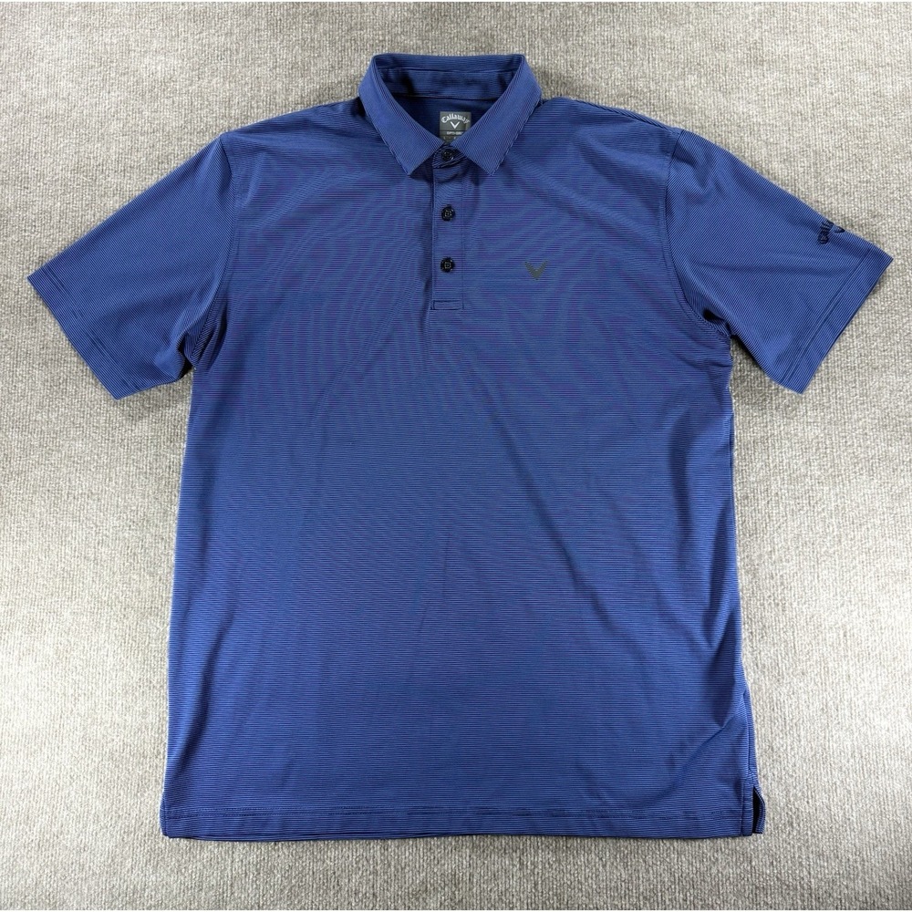 Callaway Opti-Dri Golf Polo Shirt Men's Large Blue Striped‎ Performance Stretch